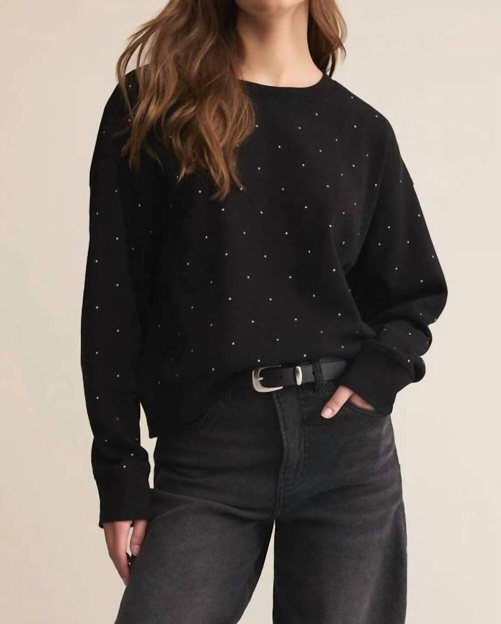 NEW Z SUPPLY sparkle crew neck sweatshirt in black